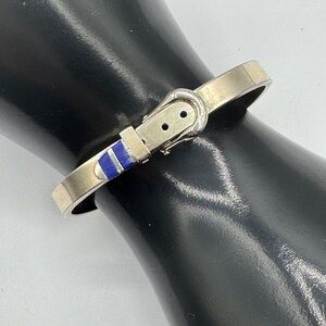 Vintage TAXCO Sterling Silver Buckle Hinged Bracelet with Blue Malachite